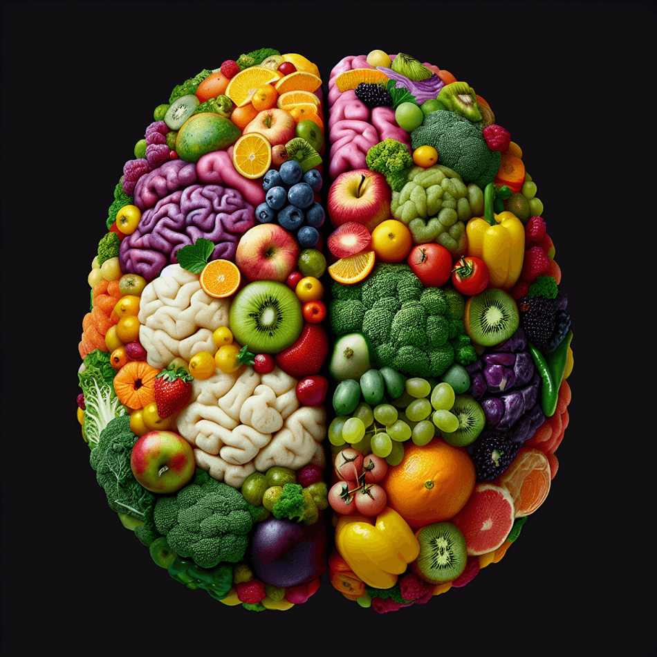 A brain made out of fruits and vegetables