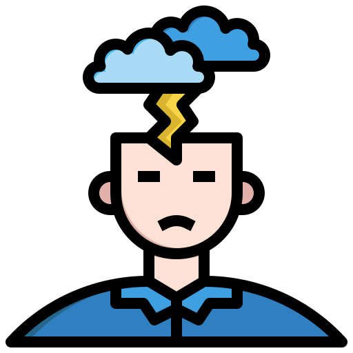A man with a lightning above his head